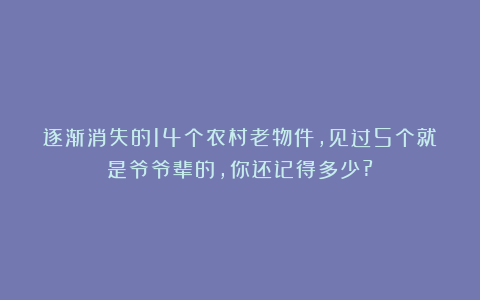 逐渐消失的14个农村老物件,见过5个就是爷爷辈的，你还记得多少?