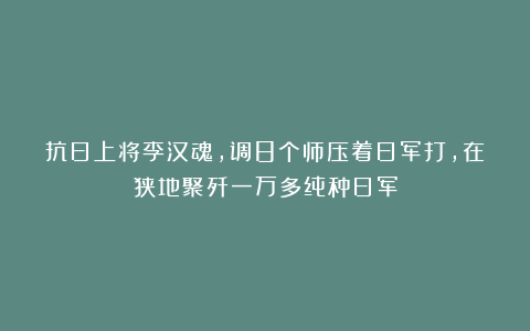抗日上将李汉魂，调8个师压着日军打，在狭地聚歼一万多纯种日军