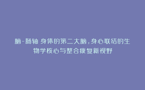 脑-肠轴：身体的第二大脑，身心联结的生物学核心与整合康复新视野