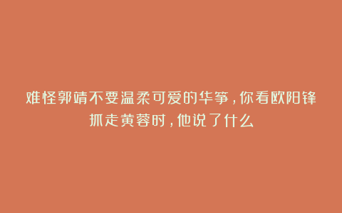 难怪郭靖不要温柔可爱的华筝，你看欧阳锋抓走黄蓉时，他说了什么