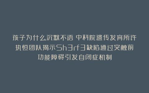 孩子为什么沉默不语？中科院遗传发育所许执恒团队揭示Sh3rf3缺陷通过突触前功能障碍引发自闭症机制