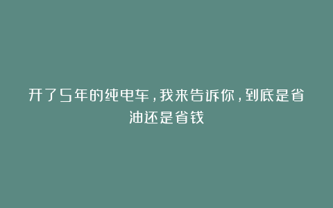 开了5年的纯电车，我来告诉你，到底是省油还是省钱？