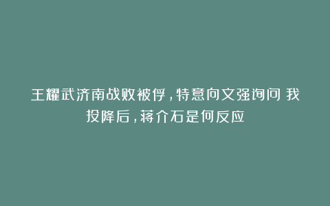 王耀武济南战败被俘，特意向文强询问：我投降后，蒋介石是何反应