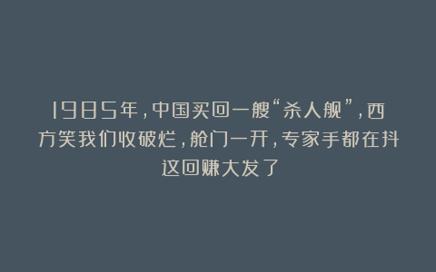 1985年，中国买回一艘“杀人舰”，西方笑我们收破烂，舱门一开，专家手都在抖：这回赚大发了！