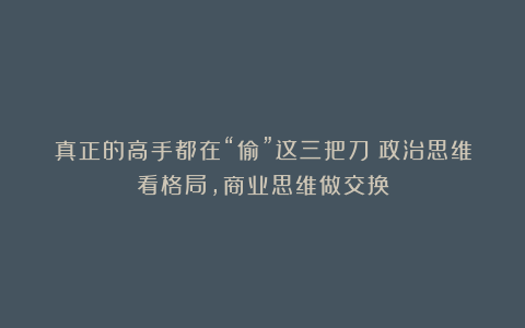 真正的高手都在“偷”这三把刀：政治思维看格局，商业思维做交换