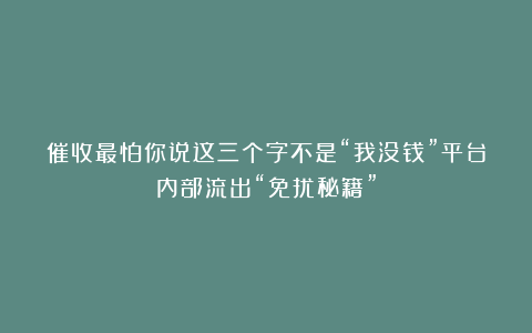 催收最怕你说这三个字不是“我没钱”平台内部流出“免扰秘籍”