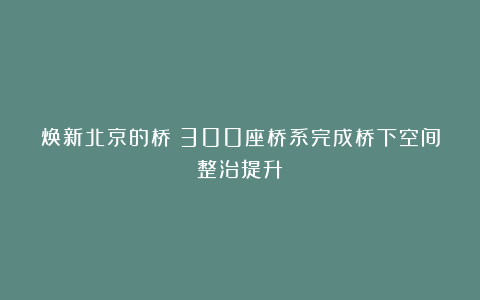 焕新北京的桥！300座桥系完成桥下空间整治提升