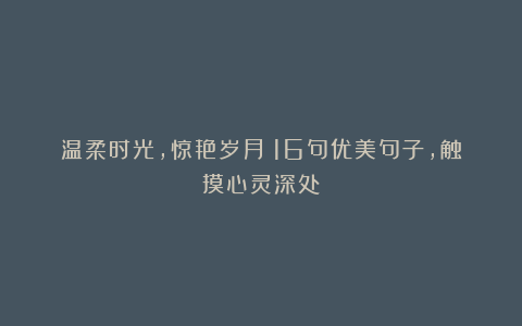温柔时光，惊艳岁月：16句优美句子，触摸心灵深处