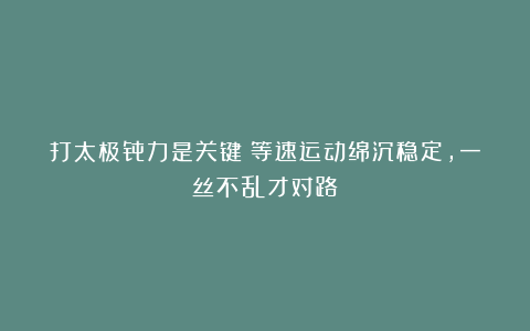 打太极骨力是关键！等速运动绵沉稳定，一丝不乱才对路！