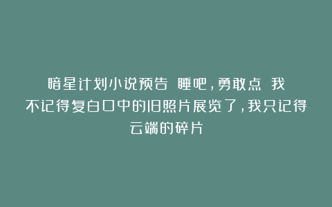 暗星计划小说预告｜《睡吧，勇敢点》：我不记得复白口中的旧照片展览了，我只记得云端的碎片