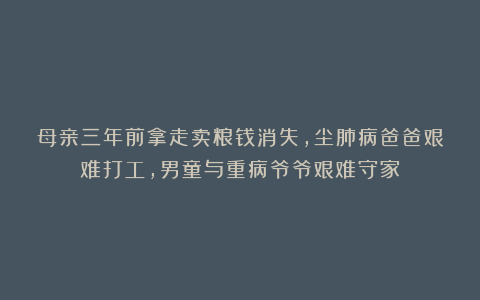 母亲三年前拿走卖粮钱消失，尘肺病爸爸艰难打工，男童与重病爷爷艰难守家