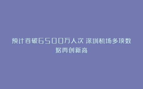 预计首破6500万人次！深圳机场多项数据再创新高！