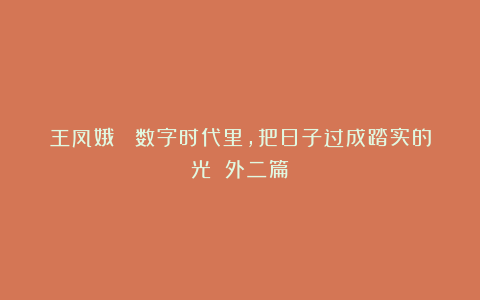 王凤娥 ：数字时代里，把日子过成踏实的光《（外二篇）