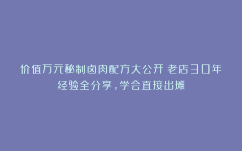 价值万元秘制卤肉配方大公开！老店30年经验全分享，学会直接出摊