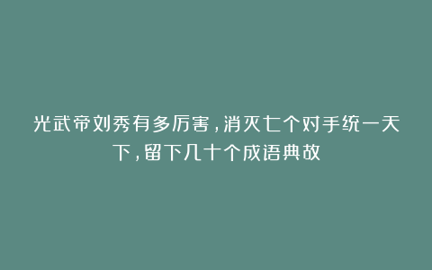光武帝刘秀有多厉害,消灭七个对手统一天下,留下几十个成语典故