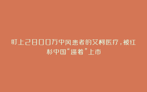 盯上2800万中风患者的艾柯医疗，被红杉中国“逼着”上市
