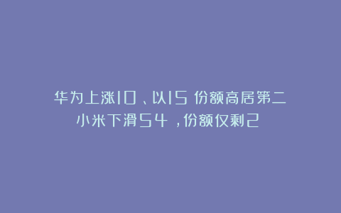 华为上涨10%、以15%份额高居第二！小米下滑54%，份额仅剩2%！