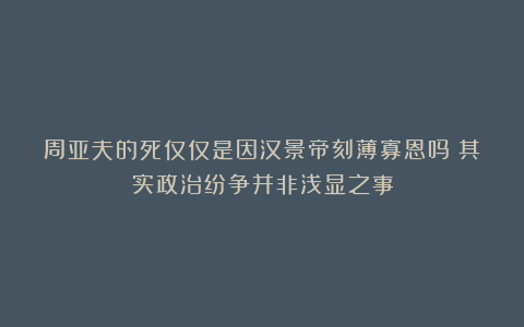 周亚夫的死仅仅是因汉景帝刻薄寡恩吗？其实政治纷争并非浅显之事