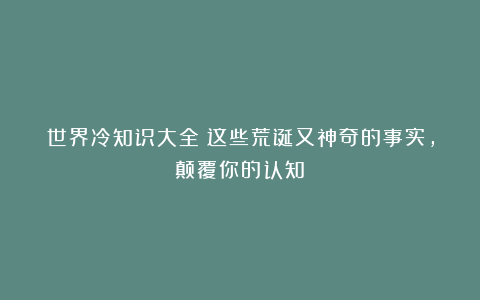 世界冷知识大全：这些荒诞又神奇的事实，颠覆你的认知！