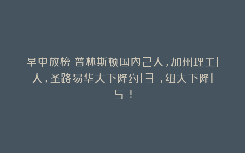 早申放榜！普林斯顿国内2人，加州理工1人，圣路易华大下降约13%，纽大下降15%!