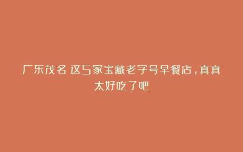 广东茂名！这5家宝藏老字号早餐店，真真太好吃了吧