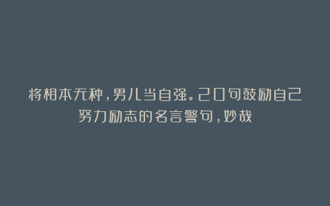 将相本无种，男儿当自强。20句鼓励自己努力励志的名言警句，妙哉