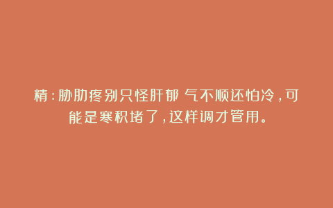 精:胁肋疼别只怪肝郁！气不顺还怕冷，可能是寒积堵了，这样调才管用。