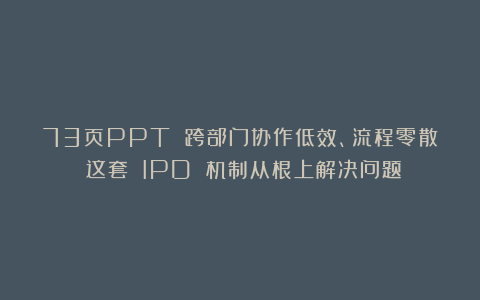 73页PPT 跨部门协作低效、流程零散？这套 IPD 机制从根上解决问题