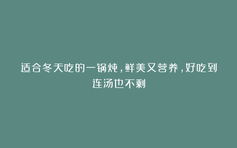 适合冬天吃的一锅炖，鲜美又营养，好吃到连汤也不剩