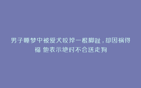 男子睡梦中被爱犬咬掉一根脚趾，却因祸得福？他表示绝对不会送走狗