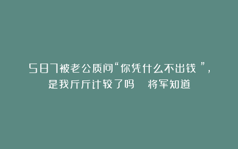 587被老公质问“你凭什么不出钱？”，是我斤斤计较了吗？| 将军知道
