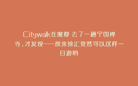 Citywalk在魔都｜去了一趟宁国禅寺，才发现~~~原来徐汇竟然可以这样一日游哟！