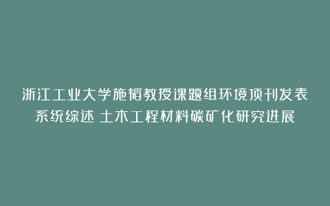 浙江工业大学施韬教授课题组环境顶刊发表系统综述:土木工程材料碳矿化研究进展