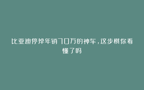比亚迪停掉年销70万的神车，这步棋你看懂了吗？