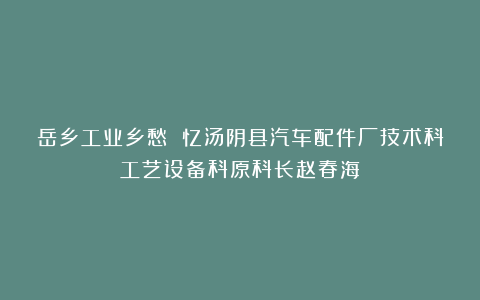 岳乡工业乡愁 忆汤阴县汽车配件厂技术科工艺设备科原科长赵春海