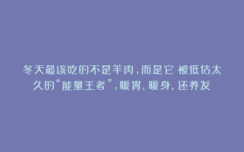 冬天最该吃的不是羊肉,而是它!被低估太久的“能量王者”,暖胃、暖身、还养发!