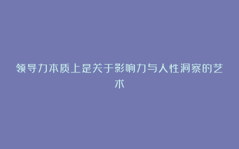 领导力本质上是关于影响力与人性洞察的艺术