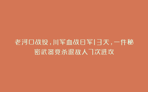 老河口战役，川军血战日军13天，一件秘密武器竟杀退敌人7次进攻