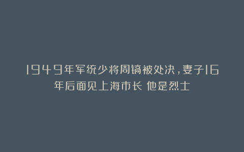 1949年军统少将周镐被处决,妻子16年后面见上海市长:他是烈士!