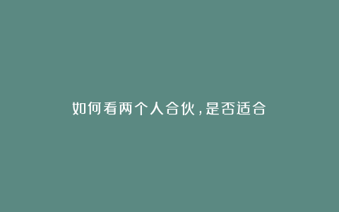 如何看两个人合伙,是否适合?