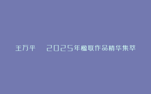 王万平 | 2025年楹联作品精华集萃