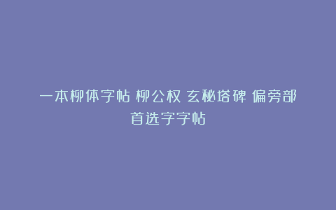 一本柳体字帖：柳公权《玄秘塔碑》偏旁部首选字字帖