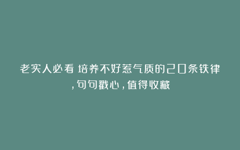 老实人必看：培养不好惹气质的20条铁律，句句戳心，值得收藏