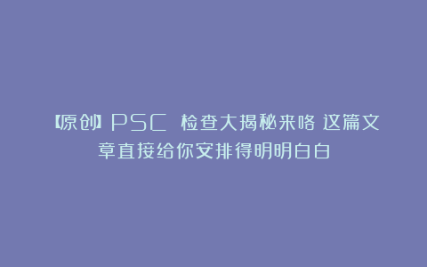 【原创】PSC 检查大揭秘来咯！这篇文章直接给你安排得明明白白