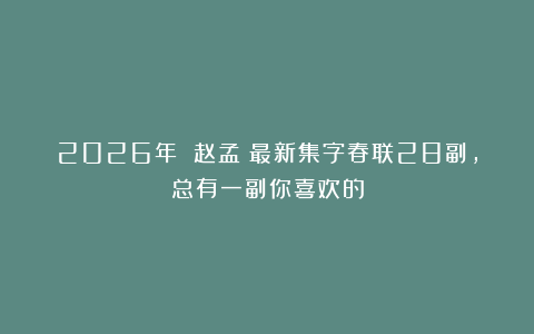 2026年 赵孟頫最新集字春联28副，总有一副你喜欢的