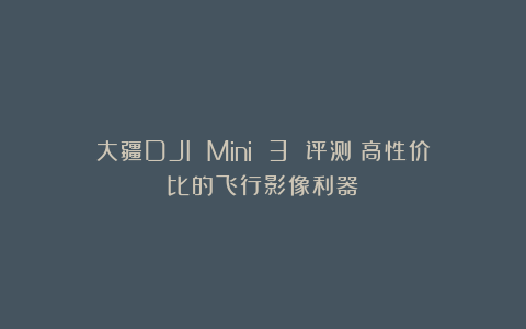 大疆DJI Mini 3 评测：高性价比的飞行影像利器