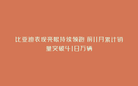 比亚迪表现亮眼持续领跑！前11月累计销量突破418万辆