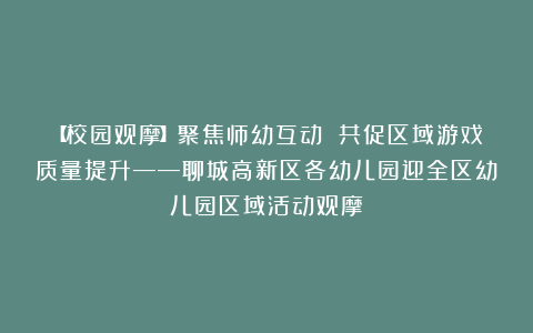 【校园观摩】聚焦师幼互动 共促区域游戏质量提升——聊城高新区各幼儿园迎全区幼儿园区域活动观摩