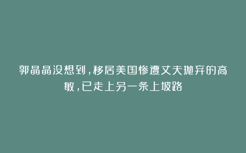 郭晶晶没想到,移居美国惨遭丈夫抛弃的高敏,已走上另一条上坡路
