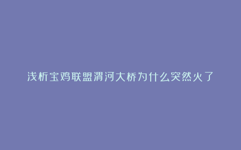 浅析宝鸡联盟渭河大桥为什么突然火了?